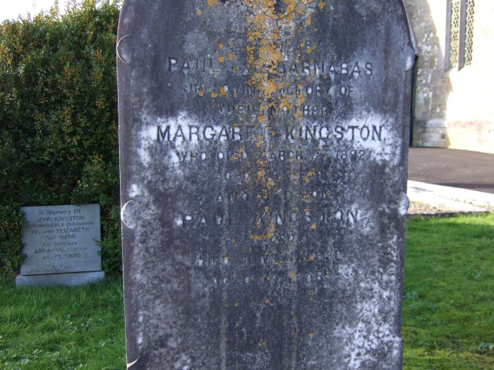 The grave of Margaret (Jennings) Kingston [1] in St. Matthew's churchyard, Drimoleague
